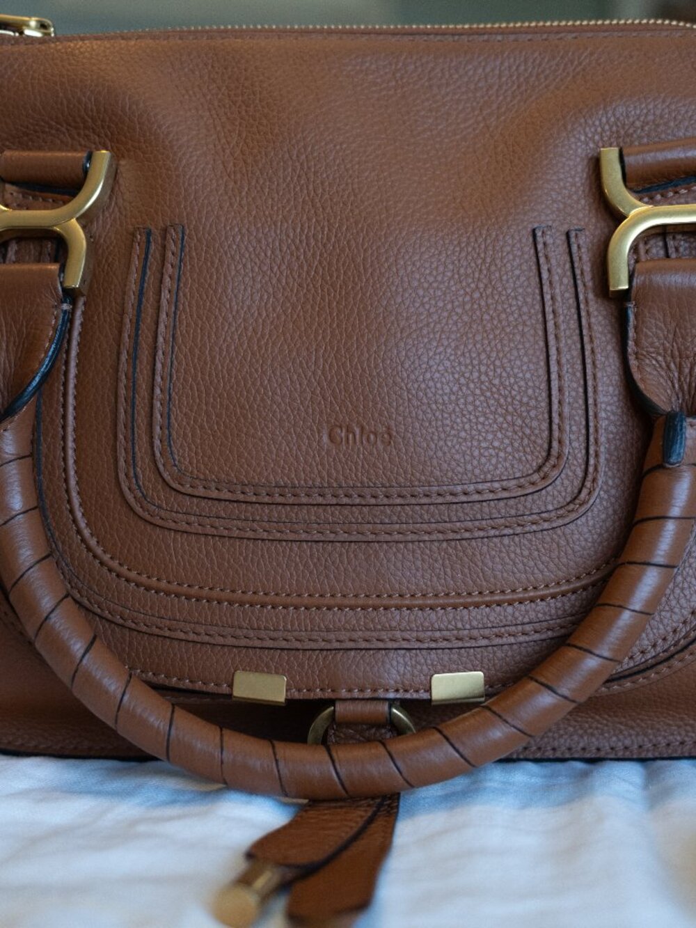 NWOT Chloe Small Marcie Bag Grained Leather in Tan - Picture 9 of 16
